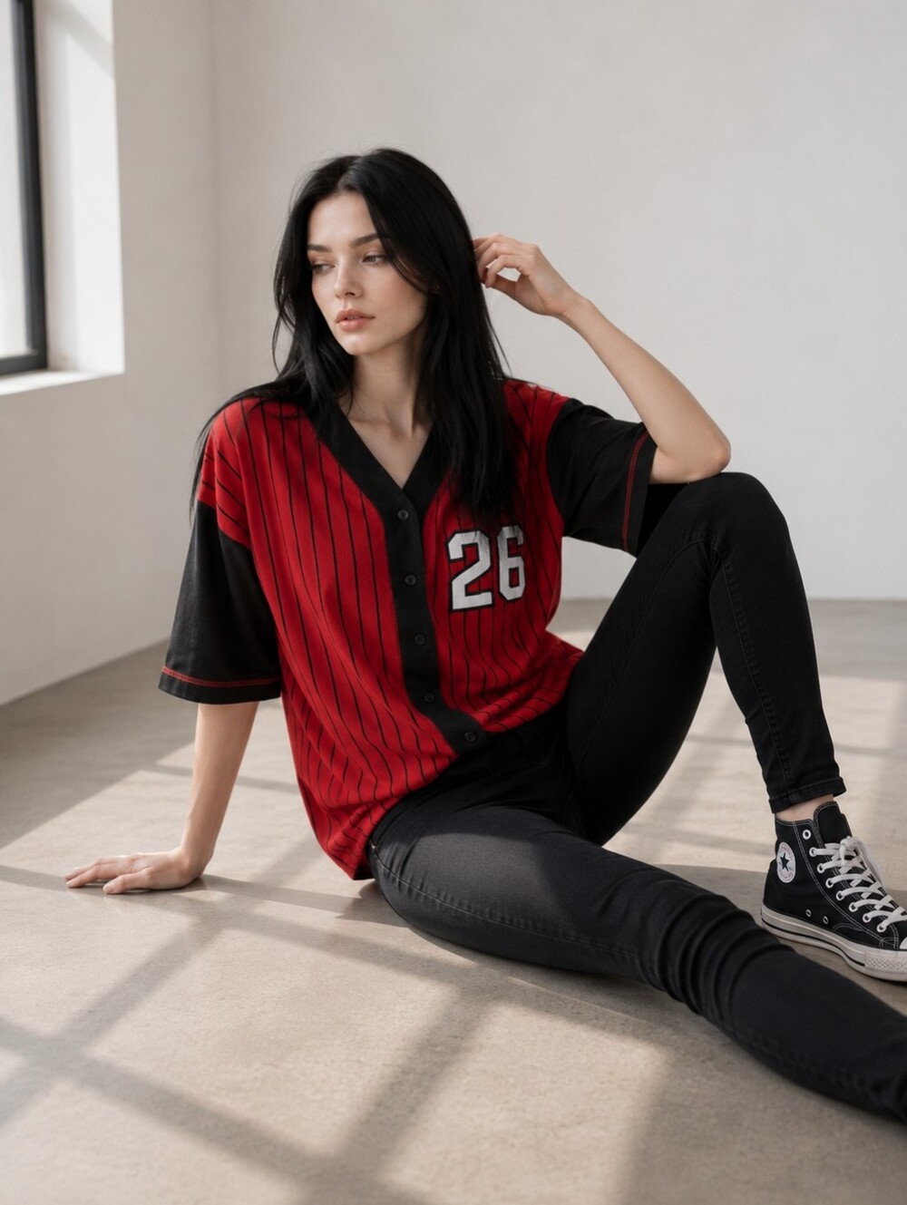 EUC VINTAGE 90s Contempo Casuals M Red Black Baseball Jersey Button Down #26!